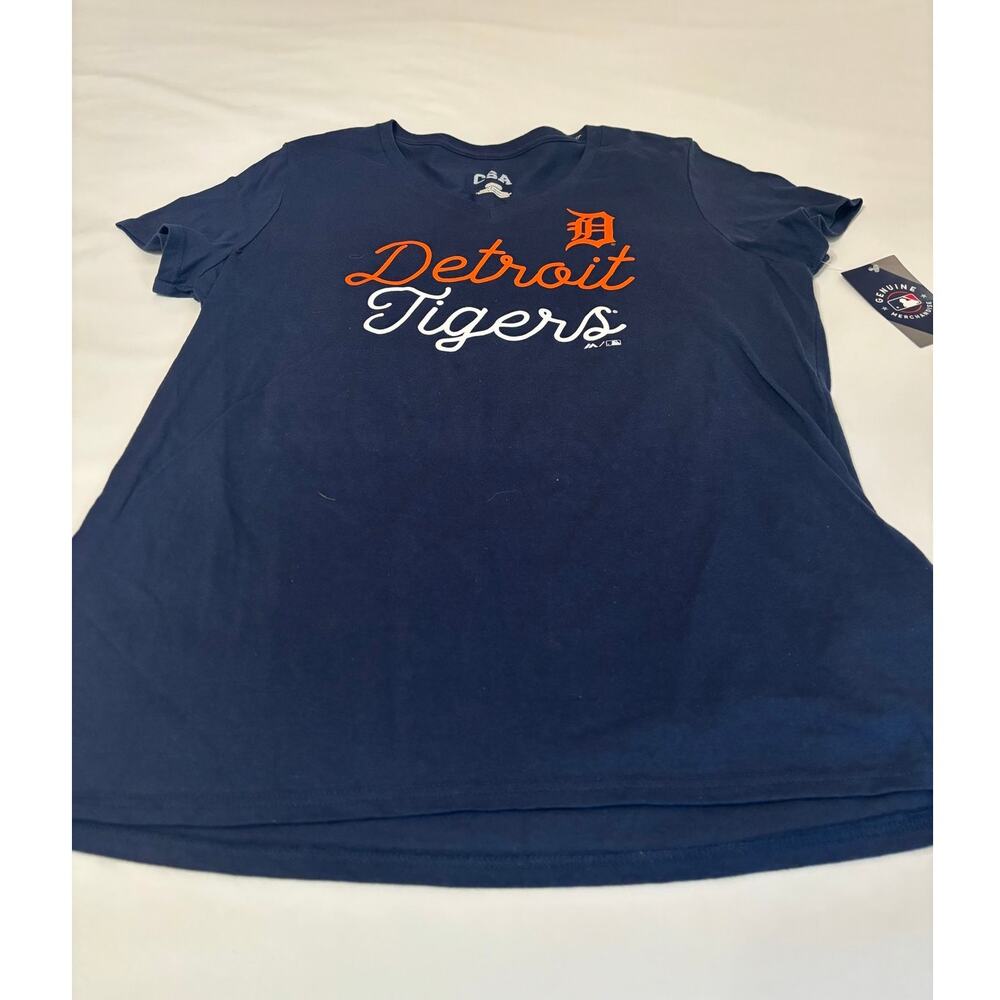 NWT, CSA navy & orange short sleeve ladies tee with Detroit Tigers logo, XL